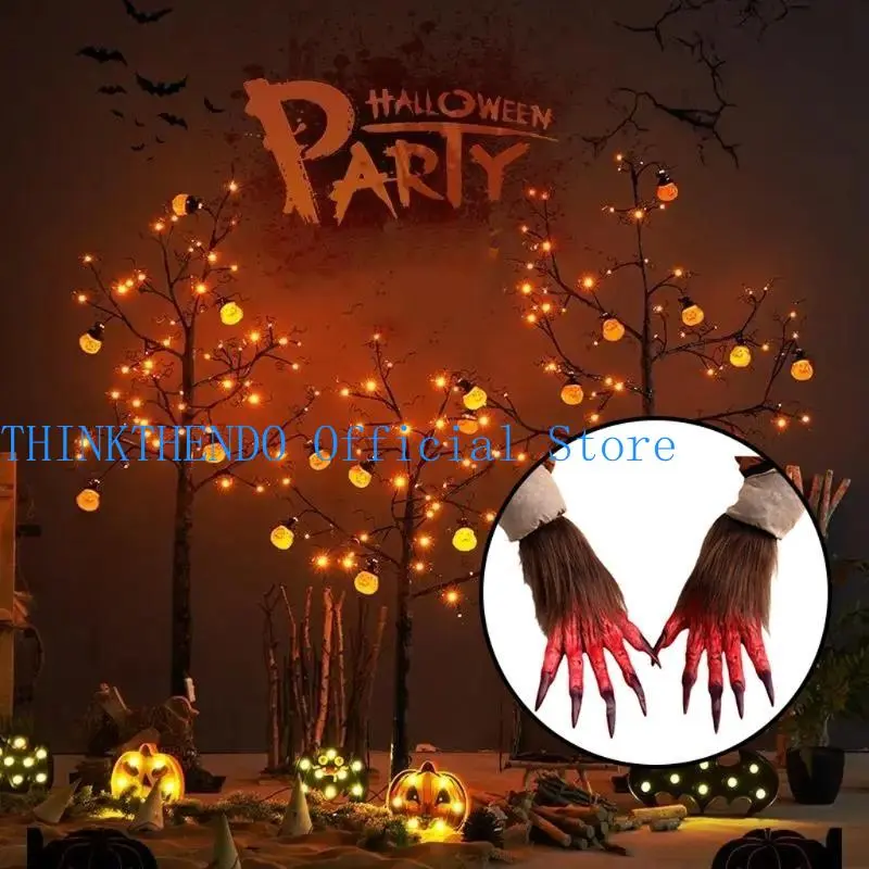 652F Halloween Cosplay Wolf Claw Gloves Full Finger Mitten Carnivals Outdoor Gloves Rubber Gloves for Boys Girls