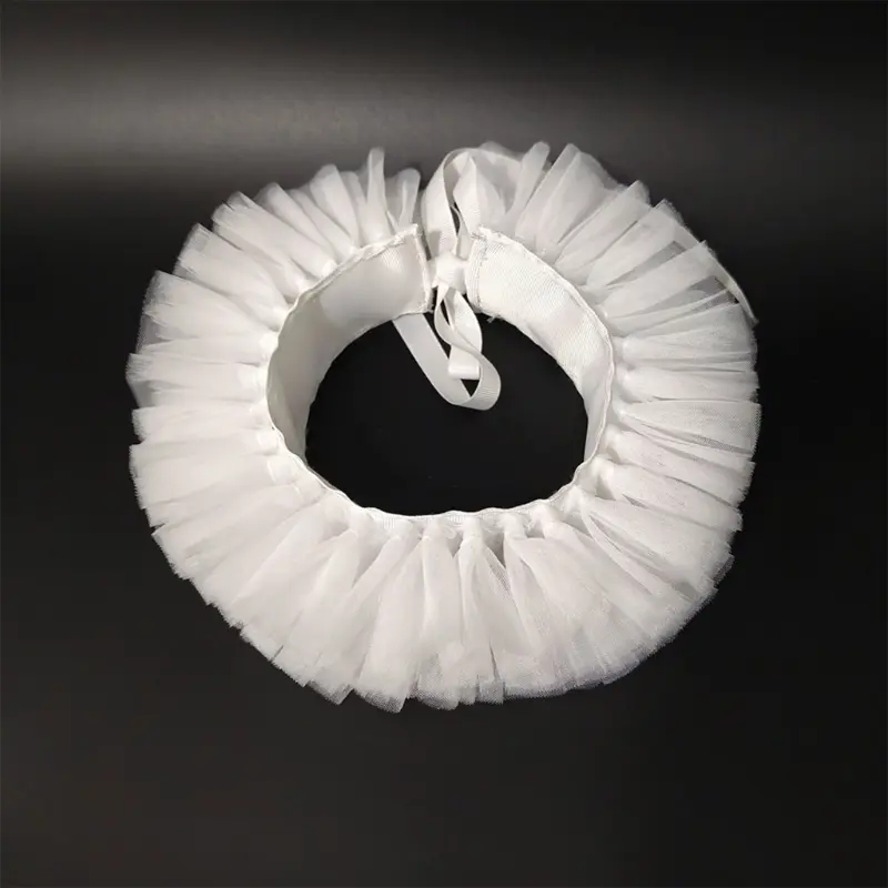 652F Ruffled Mesh Choker Faux Collar With Adjustable Tie Closure Layered Tulle Neck Ruff For Women Evening Dress Accessories