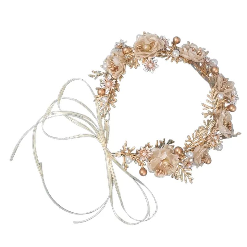 652F Handmade Plastic Resin Wedding Crowns Headpiece With Golden Leaf Design Hair Ornament For Brides Photoshoots and Parties