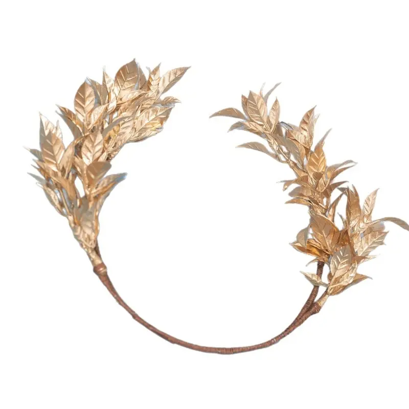 652F Handmade Plastic Resin Wedding Crowns Headpiece With Golden Leaf Design Hair Ornament For Brides Photoshoots and Parties