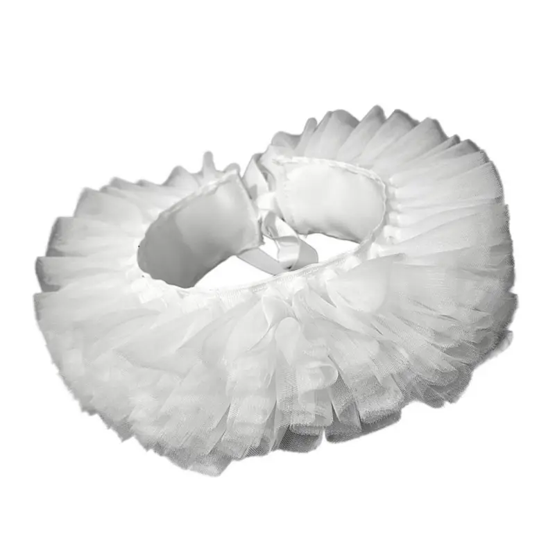 652F Ruffled Mesh Choker Faux Collar With Adjustable Tie Closure Layered Tulle Neck Ruff For Women Evening Dress Accessories