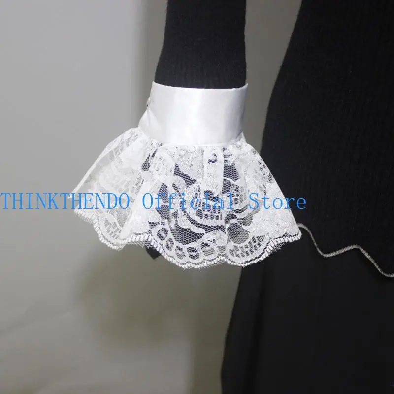 39BB Adjust Size Yarn Ruffled Collar Wrist Cuffs Jabots Collar Women Detachable Cuffs