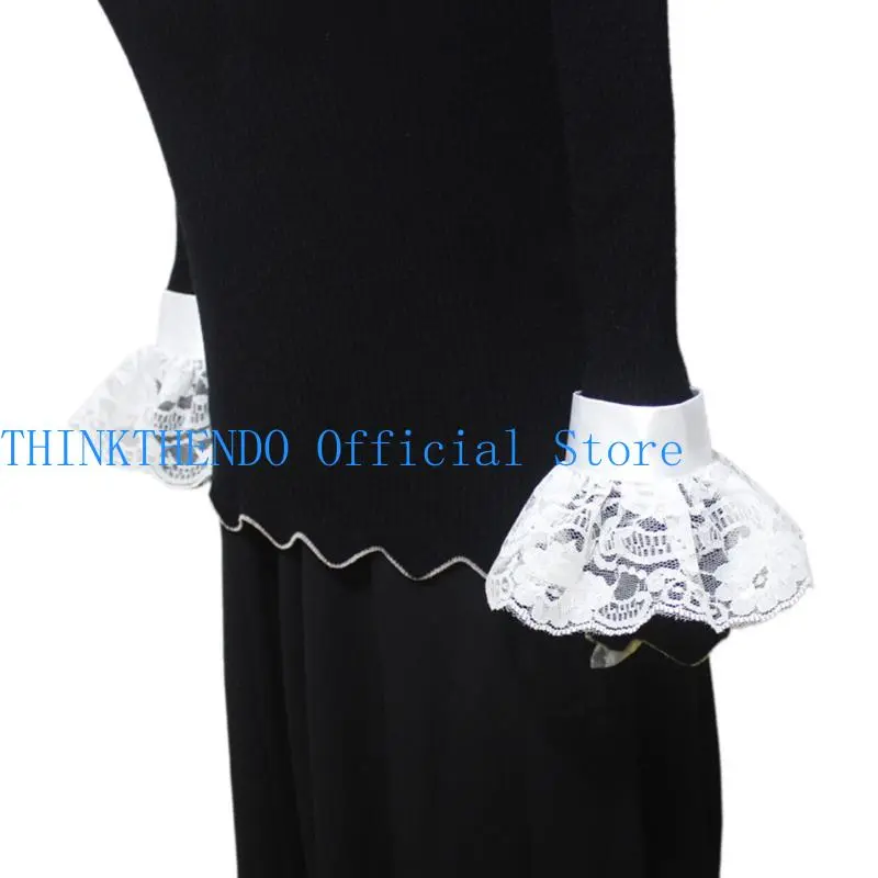 39BB Adjust Size Yarn Ruffled Collar Wrist Cuffs Jabots Collar Women Detachable Cuffs