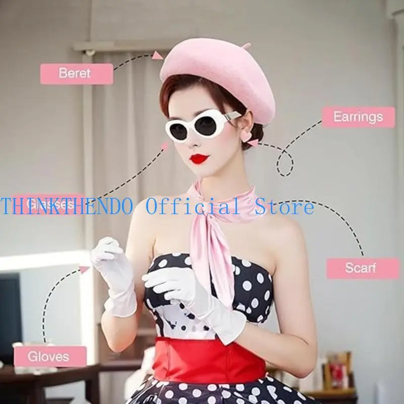 39BB Ladies 1980s Costume Hat with Sunglasses Heart Earrings Gloves Scarf for Women