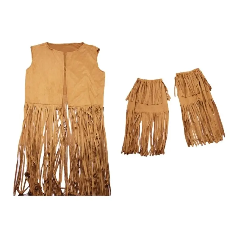 652F 60s 70s Outfit Hippie Costume Accessories Set Peace Sign Earring Headband Fringe Tassels Vest Cardigan Sunglass Necklace