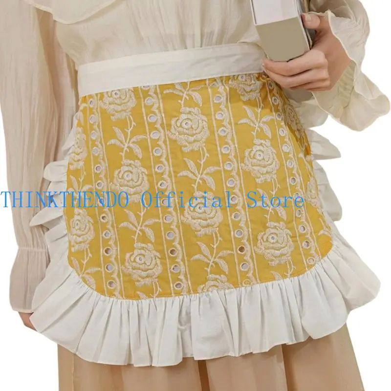 39BB Waitress Apron Water Resistant Half Apron Maid Apron Ruffle Server Aprons Gifts