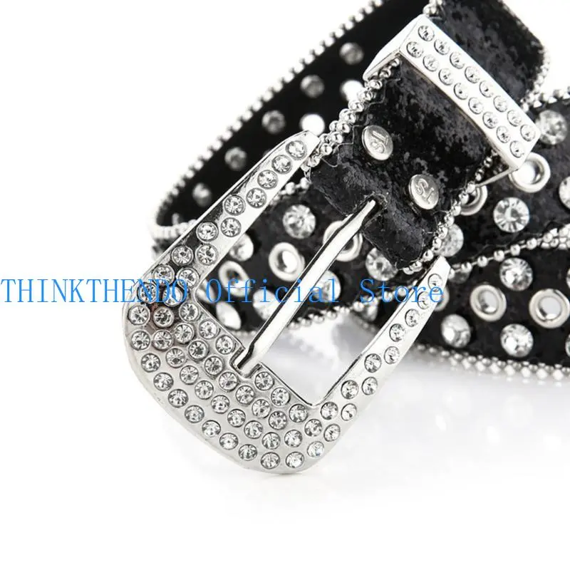 39BB Goth Rhinestones Belts Women PU Leather Straps Rhinestones Belts Cowgirl Y2K Girls Fashion Belt for Jeans Men