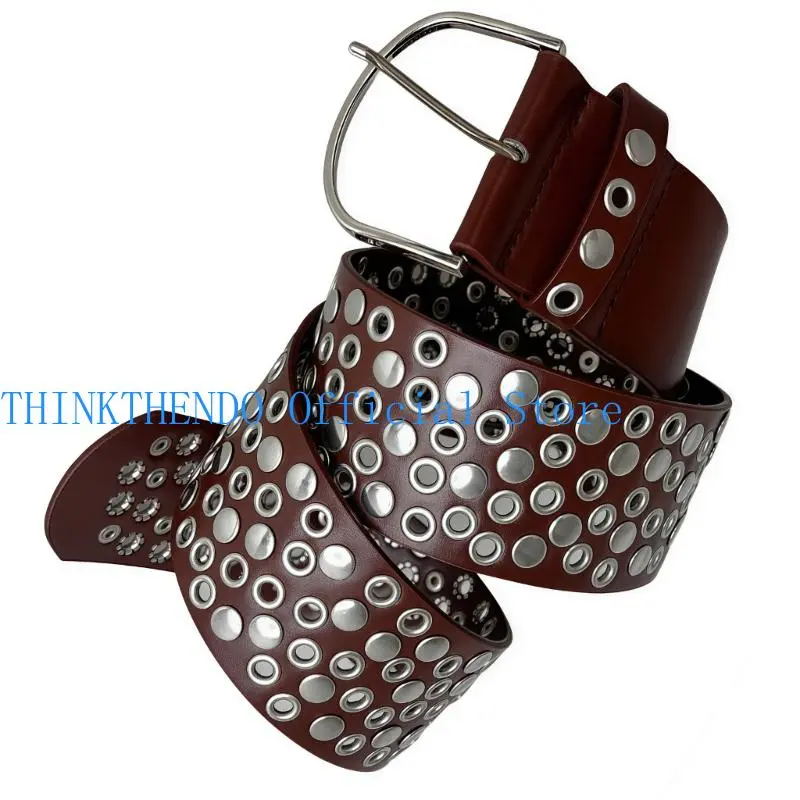 39BB Adjustable Waist Belt for Women Lady Punk Studded Design Waist Sash Streetwear Accessory 110cm Length