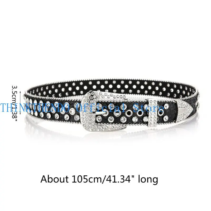 39BB Goth Rhinestones Belts Women PU Leather Straps Rhinestones Belts Cowgirl Y2K Girls Fashion Belt for Jeans Men