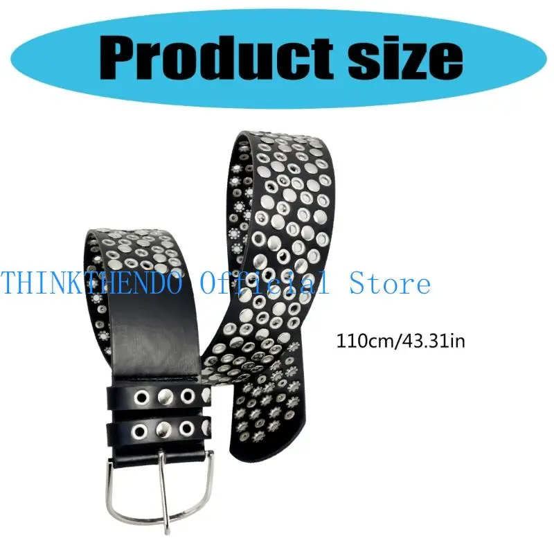 39BB Adjustable Waist Belt for Women Lady Punk Studded Design Waist Sash Streetwear Accessory 110cm Length
