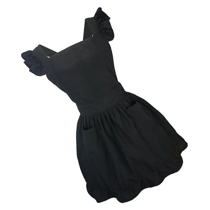39BB Ruffled Cooking Apron with Two Pocket Cotton Apron Women Kitchen Cooking Apron Ruffle Maid Apron for Cooking Gardening