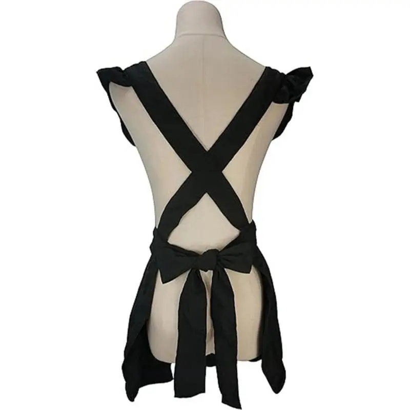 39BB Ruffled Cooking Apron with Two Pocket Cotton Apron Women Kitchen Cooking Apron Ruffle Maid Apron for Cooking Gardening