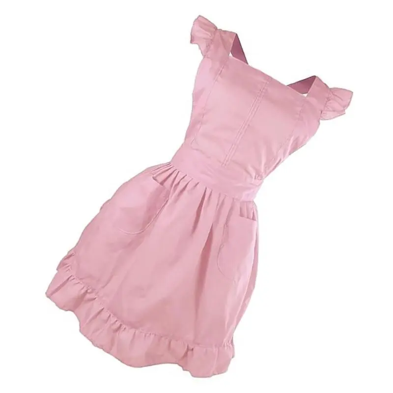 39BB Ruffled Cooking Apron with Two Pocket Cotton Apron Women Kitchen Cooking Apron Ruffle Maid Apron for Cooking Gardening