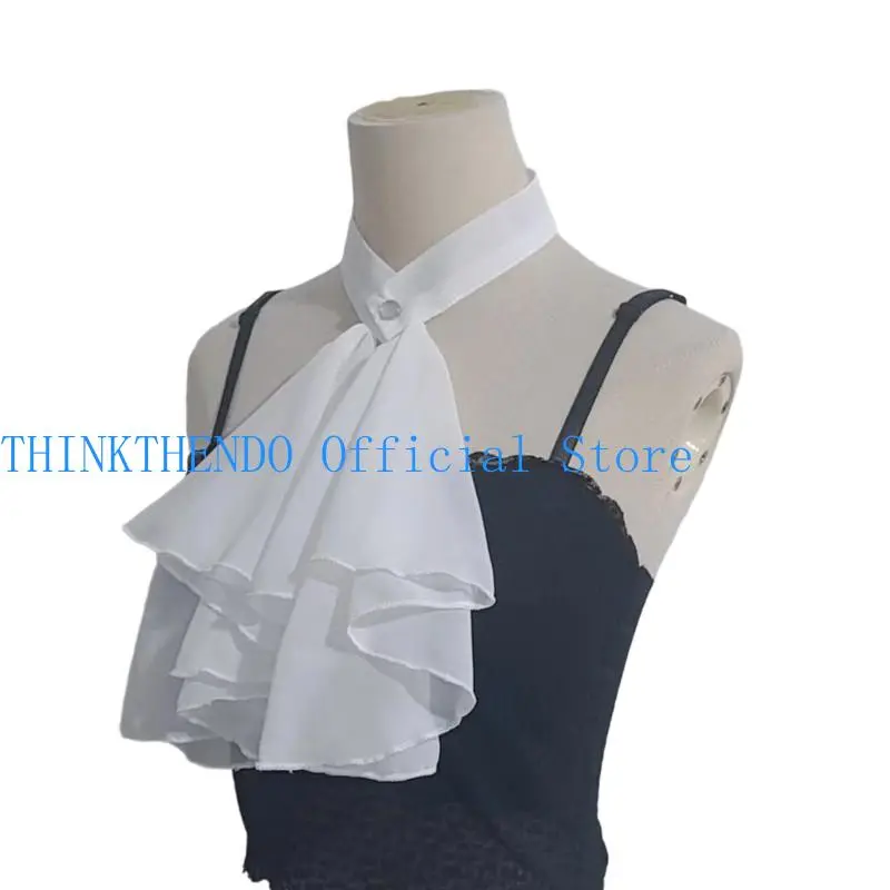 39BB Elegant Edwardian Faux Collar Ruffle Neckpiece Jabot Necktie For Themed Event