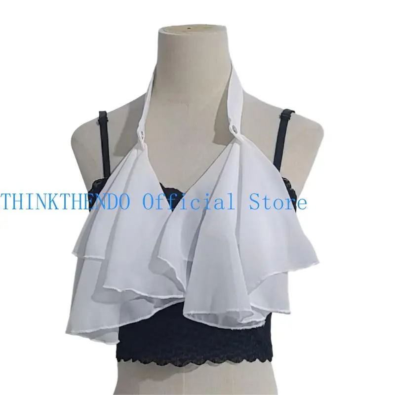 39BB Elegant Edwardian Faux Collar Ruffle Neckpiece Jabot Necktie For Themed Event