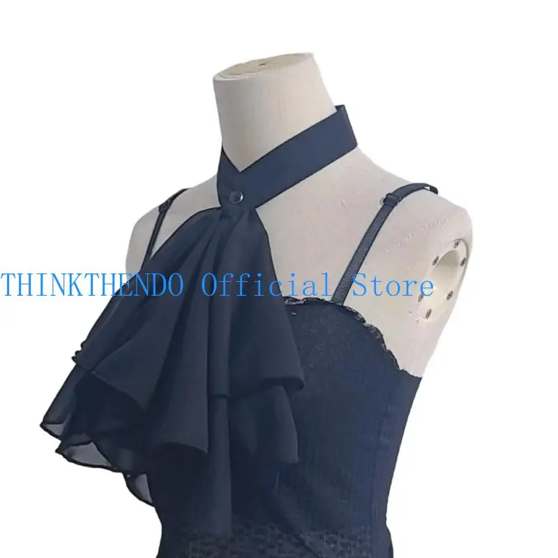 39BB Elegant Edwardian Faux Collar Ruffle Neckpiece Jabot Necktie For Themed Event