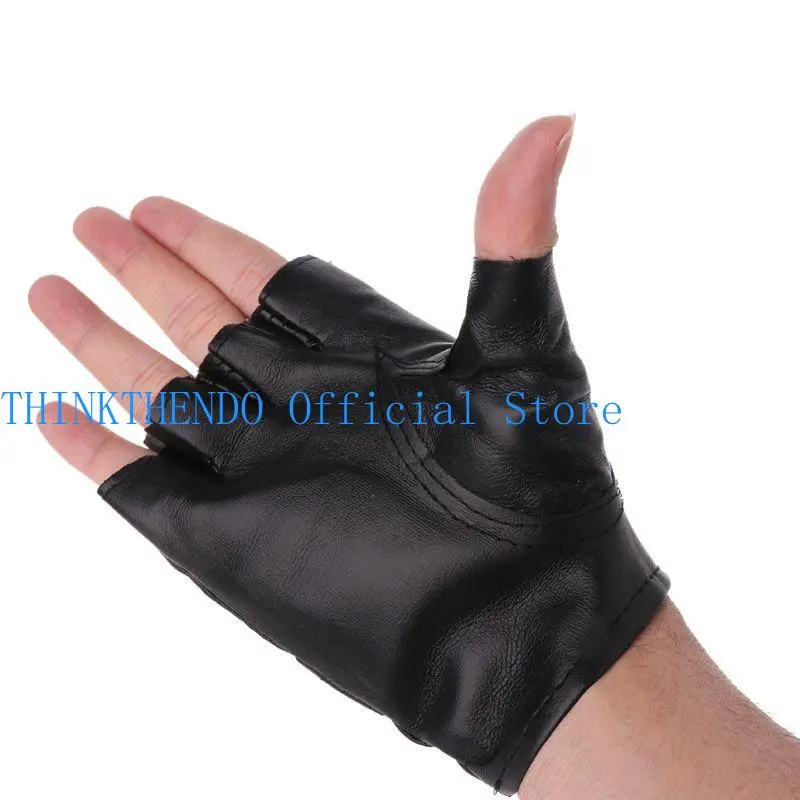 39BB Fashion Motor Punk Gloves Unisex Black Faux Leather Fingerless Driving Mittens