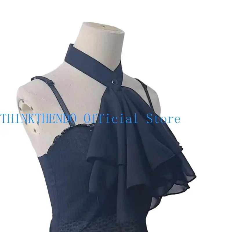 39BB Elegant Edwardian Faux Collar Ruffle Neckpiece Jabot Necktie For Themed Event