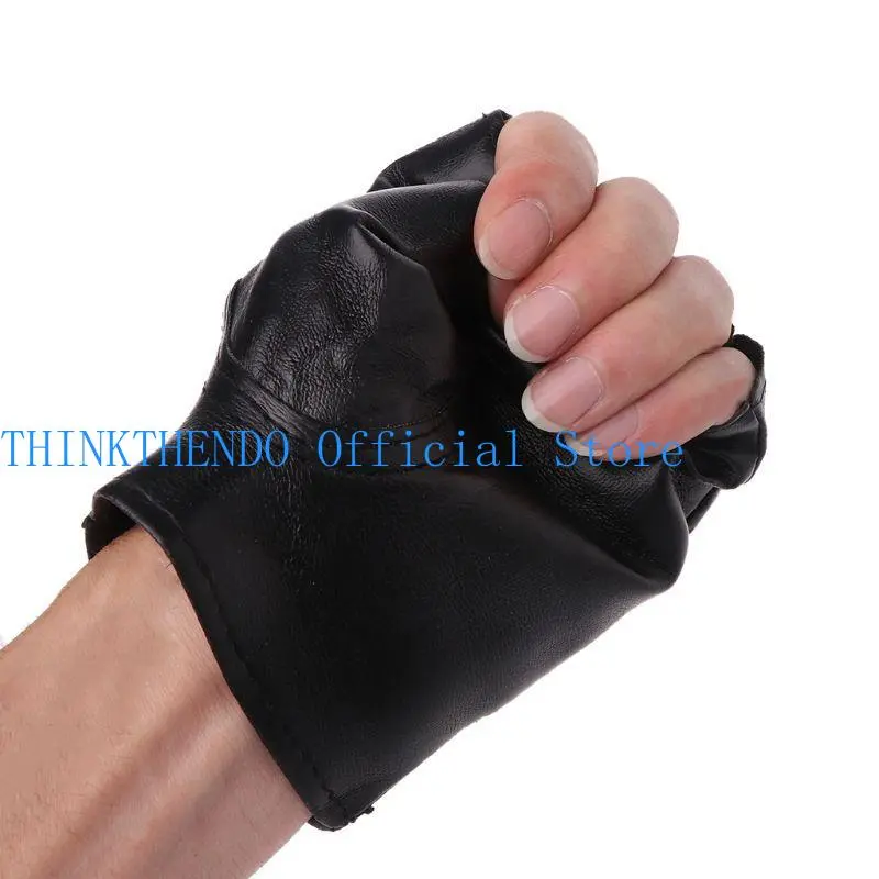 39BB Fashion Motor Punk Gloves Unisex Black Faux Leather Fingerless Driving Mittens