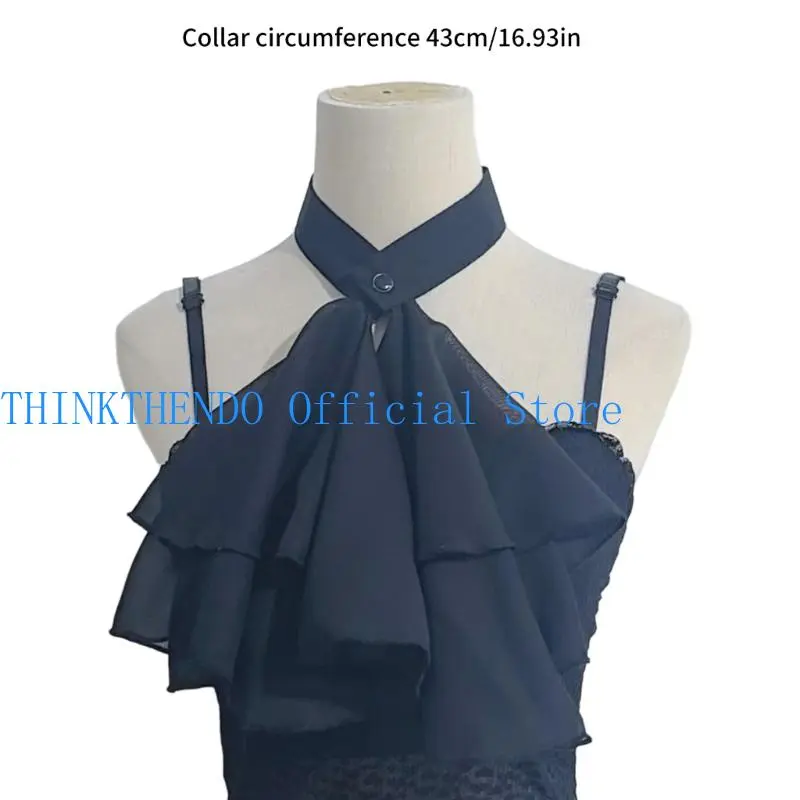 39BB Elegant Edwardian Faux Collar Ruffle Neckpiece Jabot Necktie For Themed Event