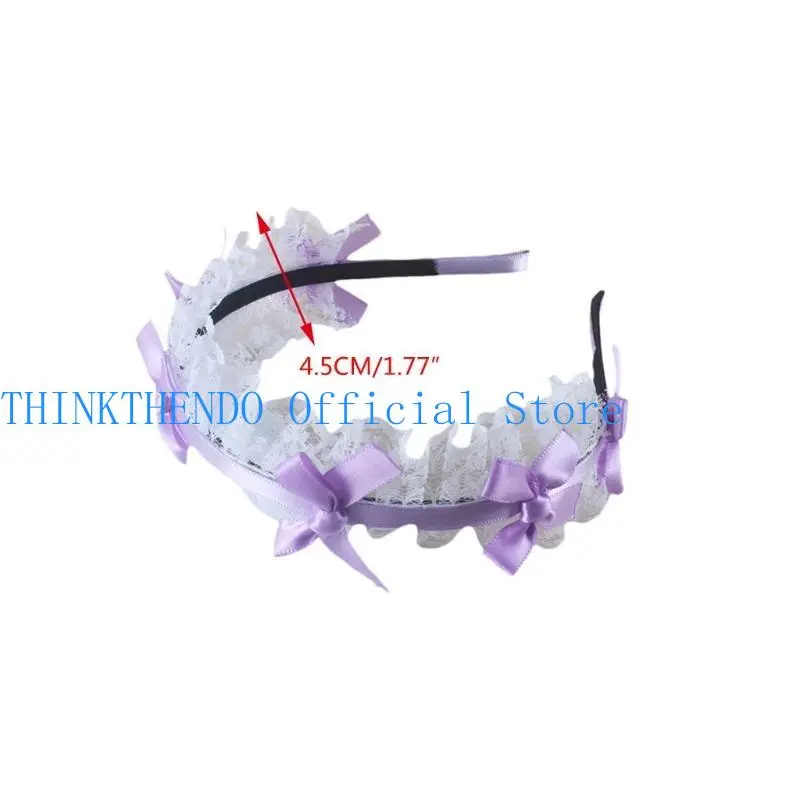 39BB Girls Lace Hair Hoop with Ribbon Bow Headdress Maid Headpiece Anime Gothic Cosplay Headband