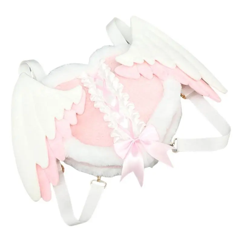39BB Roleplaying Angel Wing Plush Shoulder Bag Heart Backpack for Halloween