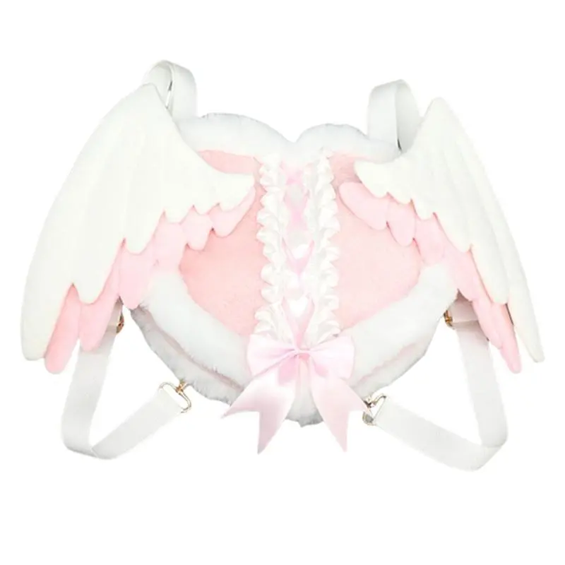 39BB Roleplaying Angel Wing Plush Shoulder Bag Heart Backpack for Halloween