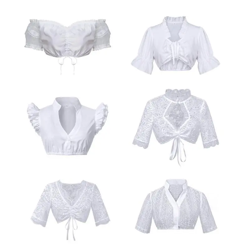39BB Ladies Traditional Dirndl Blouse Beer Garden Crop Top for Bavarian Oktoberfest