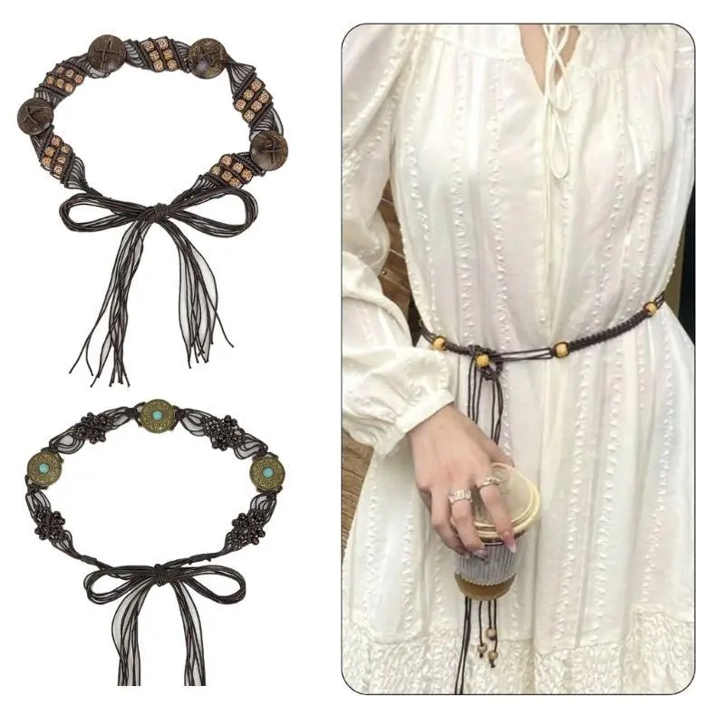 39BB Sexy Tie Belts Braided Belt Vintage Tie Belt for Bohemia Girls Women