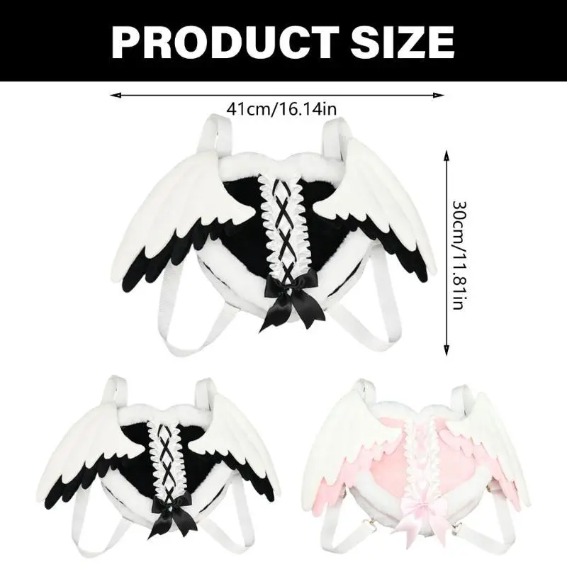 39BB Roleplaying Angel Wing Plush Shoulder Bag Heart Backpack for Halloween