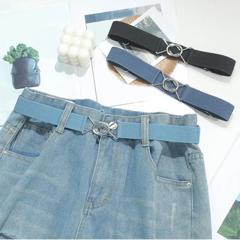 39BB Hook Fastener Belt All Age Simple Jeans Belt Elastic Waiststrap Adult Unisex Waistband Pants Belt Clothing Accessory