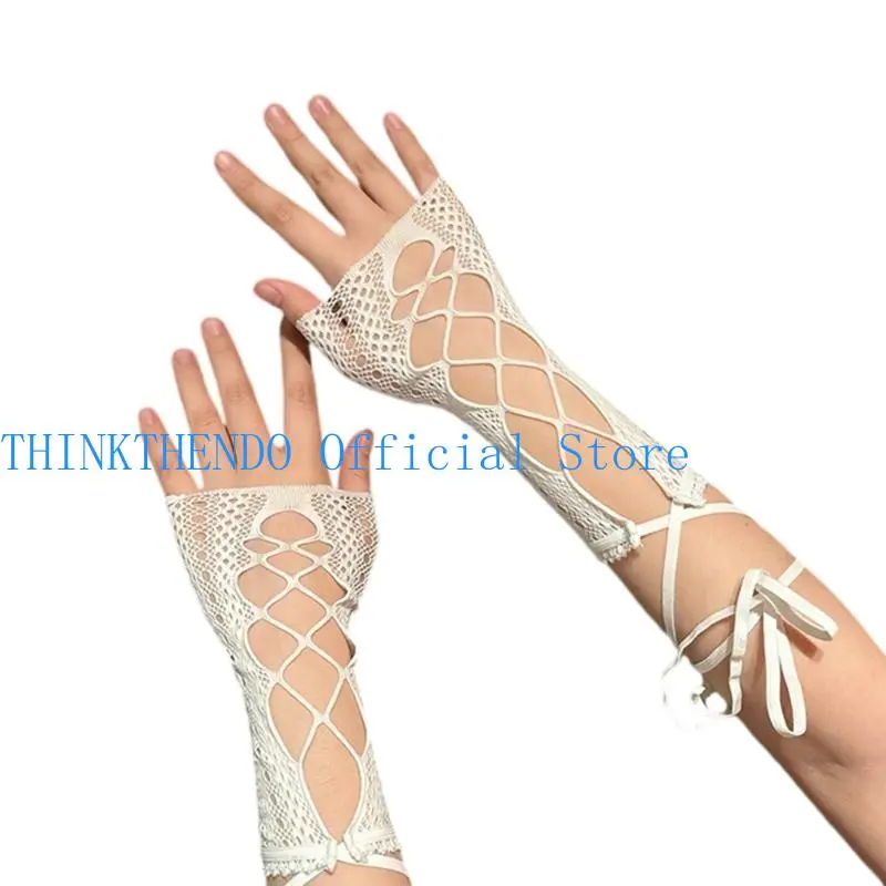39BB 1pair Breathable Mesh Fashion Sleeves Youth Punk Sleeves Retro Lace Wrist Cover for Long Outdoor Use