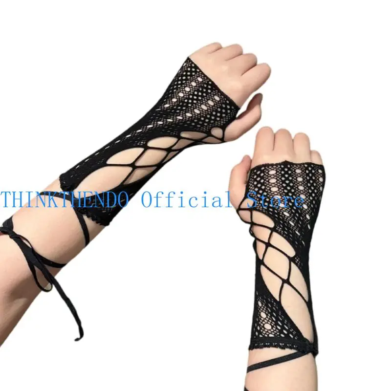 39BB 1pair Breathable Mesh Fashion Sleeves Youth Punk Sleeves Retro Lace Wrist Cover for Long Outdoor Use