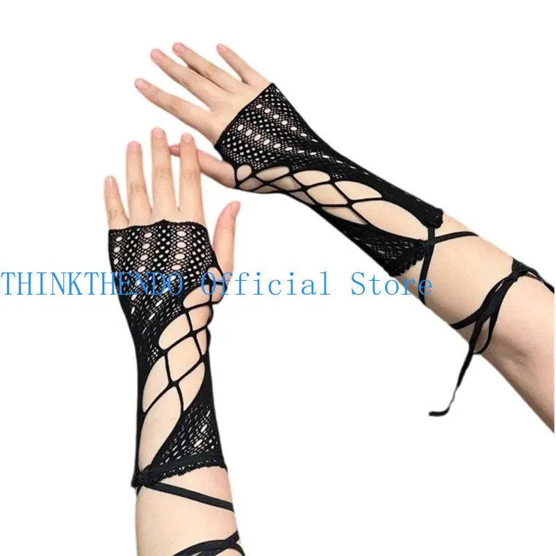 39BB 1pair Breathable Mesh Fashion Sleeves Youth Punk Sleeves Retro Lace Wrist Cover for Long Outdoor Use
