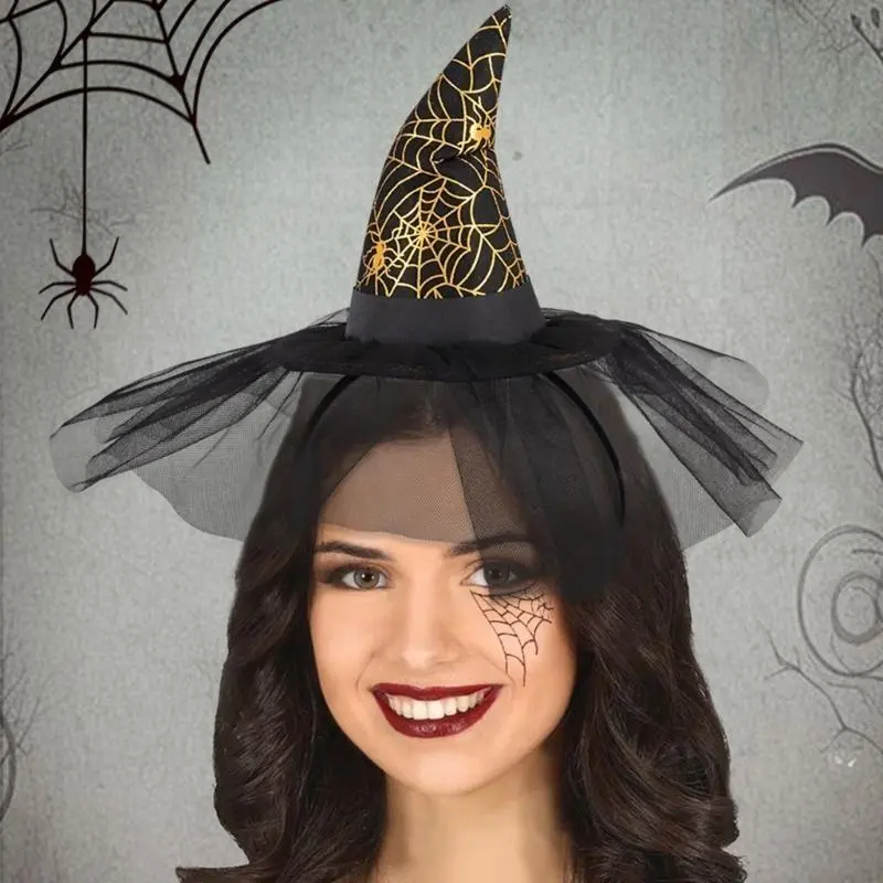 39BB Halloween Witch Hat Headband Adult Cosplay Headwear Festival Gathering Headpiece