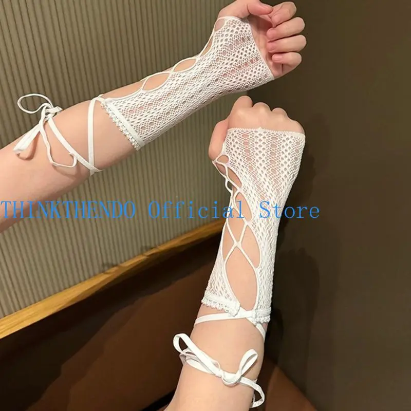 39BB 1pair Breathable Mesh Fashion Sleeves Youth Punk Sleeves Retro Lace Wrist Cover for Long Outdoor Use