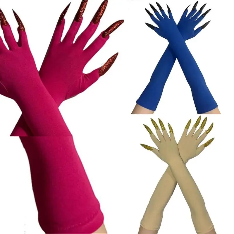 652F 2pcs Gothicism Costume Gloves Make Up Clawed Gloves Versatiles Costume Gloves for Halloween Cosplay