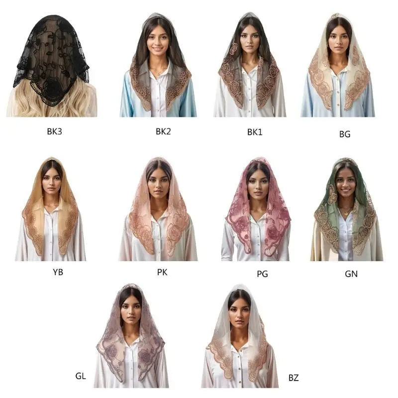 39BB Ethnic Lace Flower Scarf Latin Mass Head Scarf Wedding Bridal Scarf Headwrap