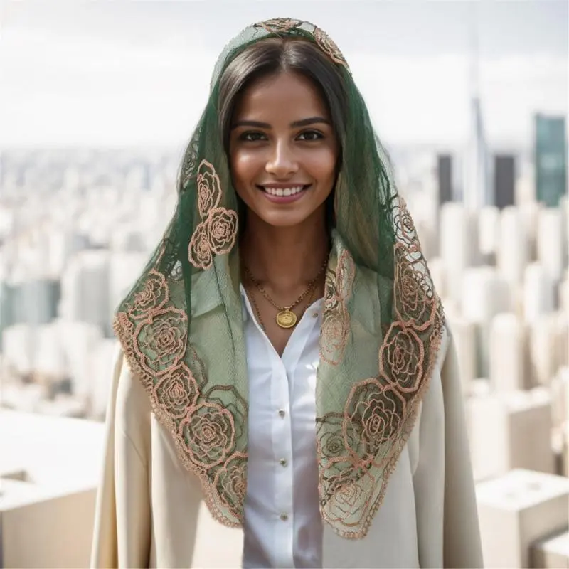39BB Ethnic Lace Flower Scarf Latin Mass Head Scarf Wedding Bridal Scarf Headwrap
