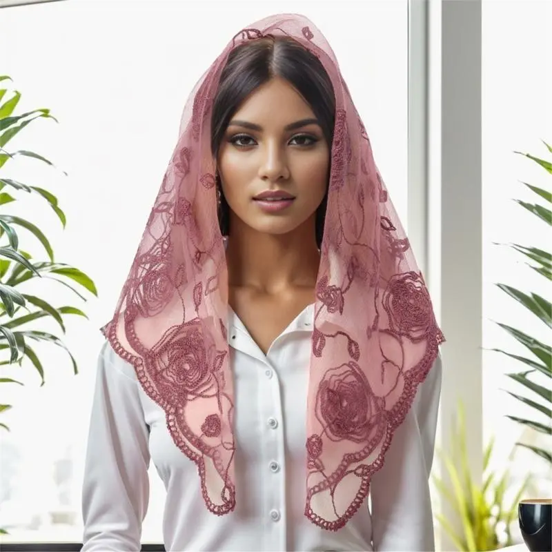 39BB Ethnic Lace Flower Scarf Latin Mass Head Scarf Wedding Bridal Scarf Headwrap
