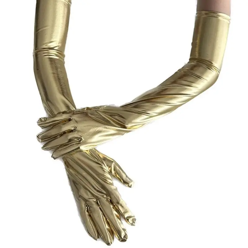 39BB Nightclub Gloves for Women and Girls Full Finger Metallic Gloves Party Supply