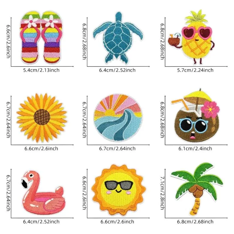 39BB Embroidery Cloth Patches Vacation Theme Iron On Applique For Craft Project 9Pcs