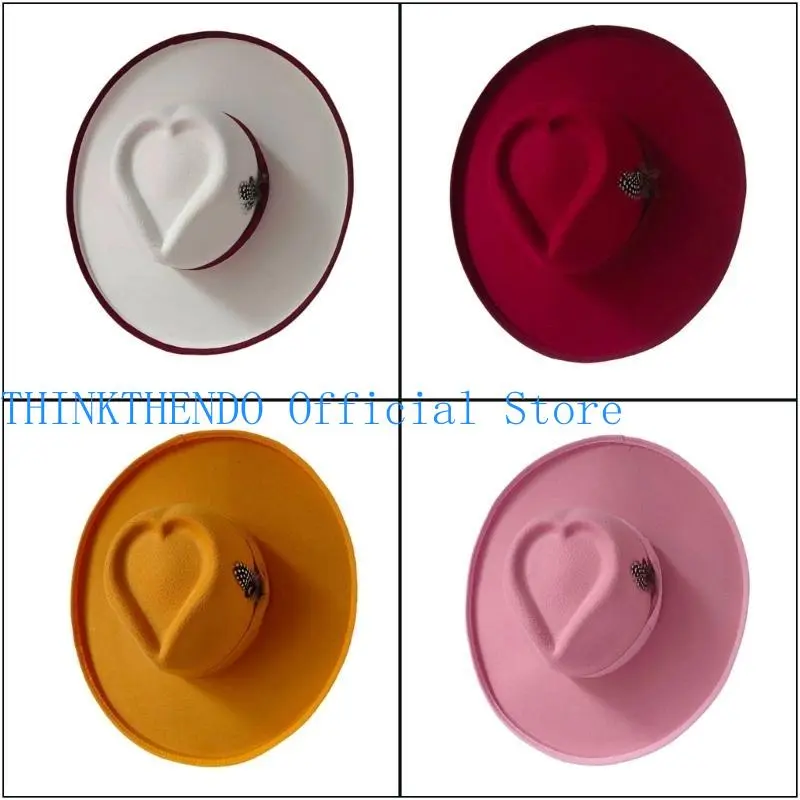 652F Homburg Cowboy Hats with Heart Top Fedoras Hat Top Hat Classical Porkpie Hat for Boy Men Hat Theme Party