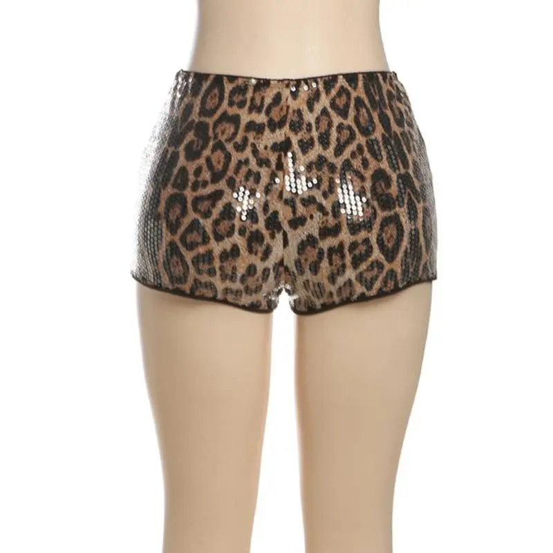 39BB Stylish Leopard Print Shorts With Sparkling Sequins Nightclub Fashion Shorts For Trendy Women Seeking Unique Party Wear