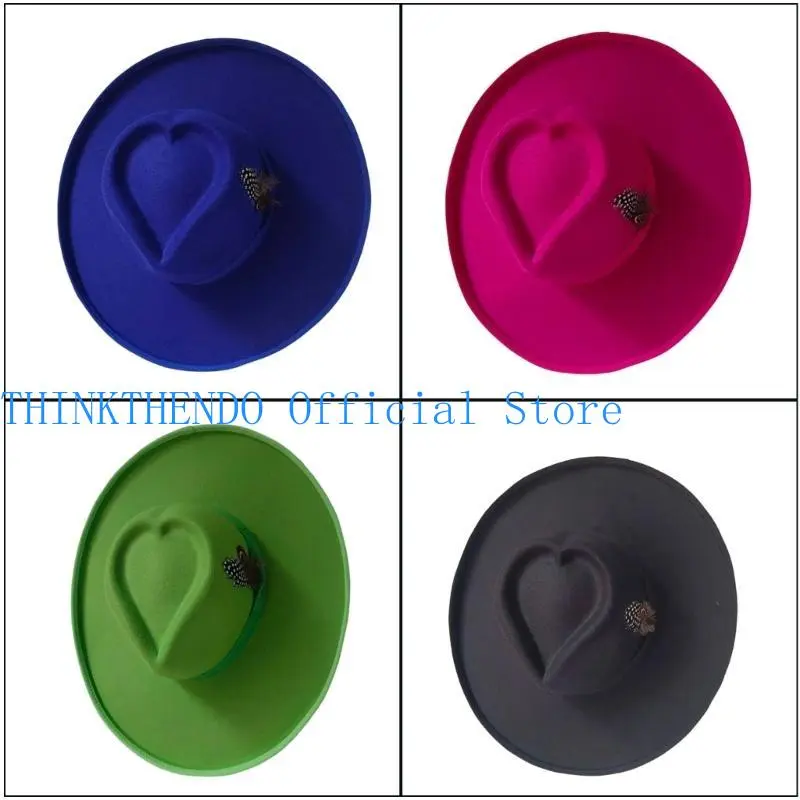 652F Homburg Cowboy Hats with Heart Top Fedoras Hat Top Hat Classical Porkpie Hat for Boy Men Hat Theme Party