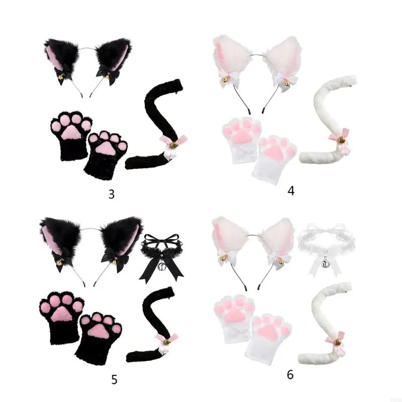 Costume Set Ears Tail Gloves Choker Animal Fancy-Dress Costume Accessories for Halloween Cosplay Props
