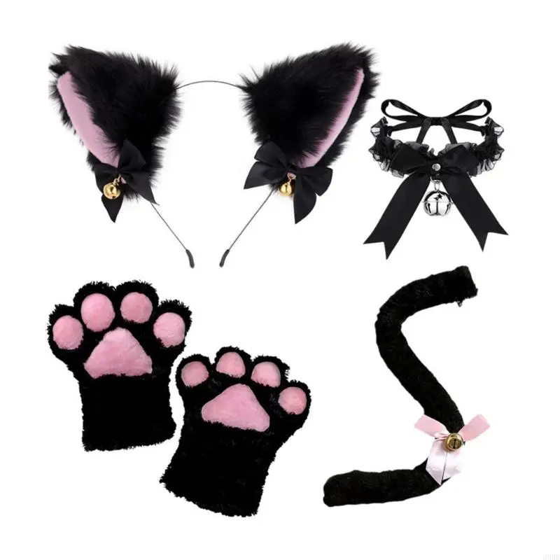 Costume Set Ears Tail Gloves Choker Animal Fancy-Dress Costume Accessories for Halloween Cosplay Props