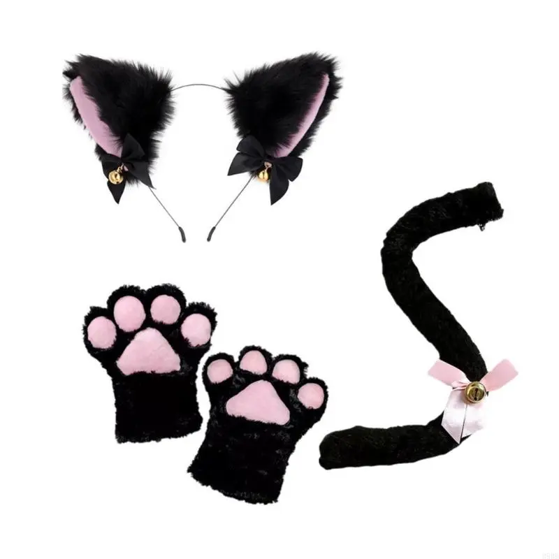 Costume Set Ears Tail Gloves Choker Animal Fancy-Dress Costume Accessories for Halloween Cosplay Props