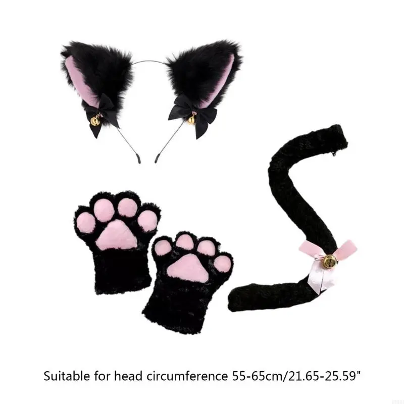 Costume Set Ears Tail Gloves Choker Animal Fancy-Dress Costume Accessories for Halloween Cosplay Props