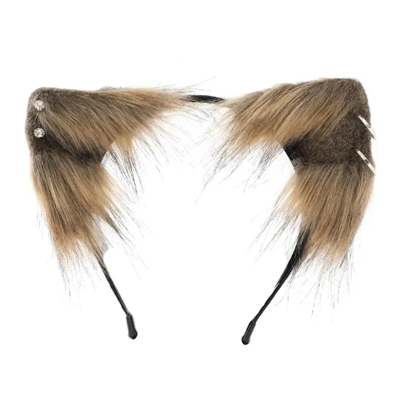 652F Anime Cosplay Props Hair Hoop Furry Hair Styling for Halloween Headband Furry Kitten Animal Carnivals